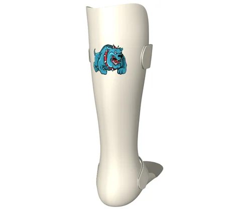 Spot transfer of a cartoon dog on the back of a AFO